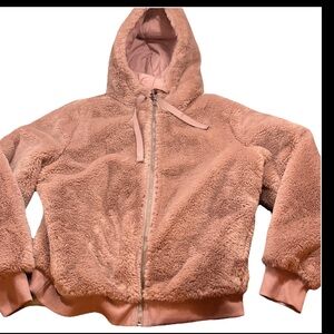 Athleta Ritual Jacket Women’s M Mauve Pink Hooded Faux Fur Full Zip Winter Coat